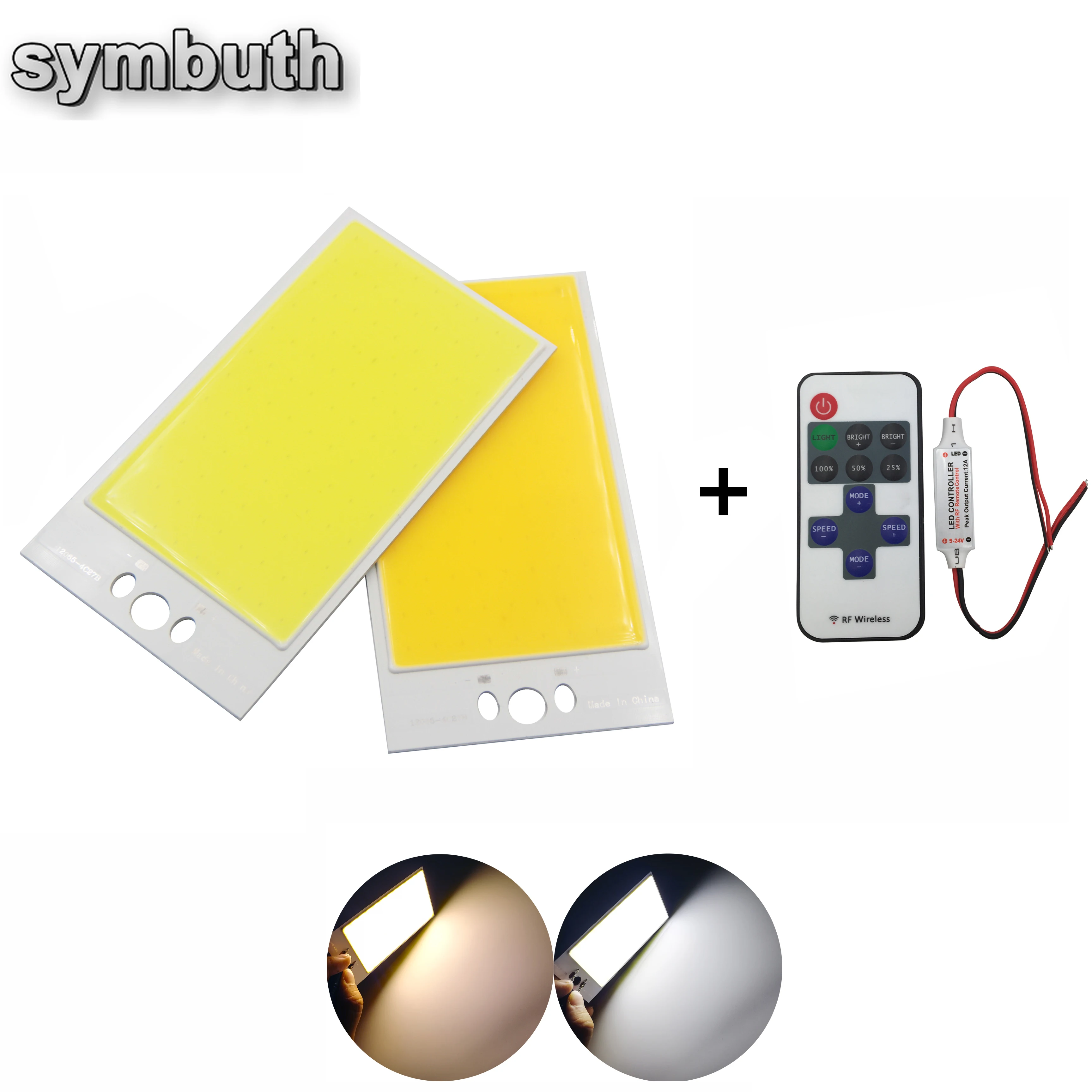 Dimmable 120*65mm COB Led Panel Light Source 30W Lamp Bulb with RF Controller Dimmer 12V DC for DIY Auto Lights Work Lamp