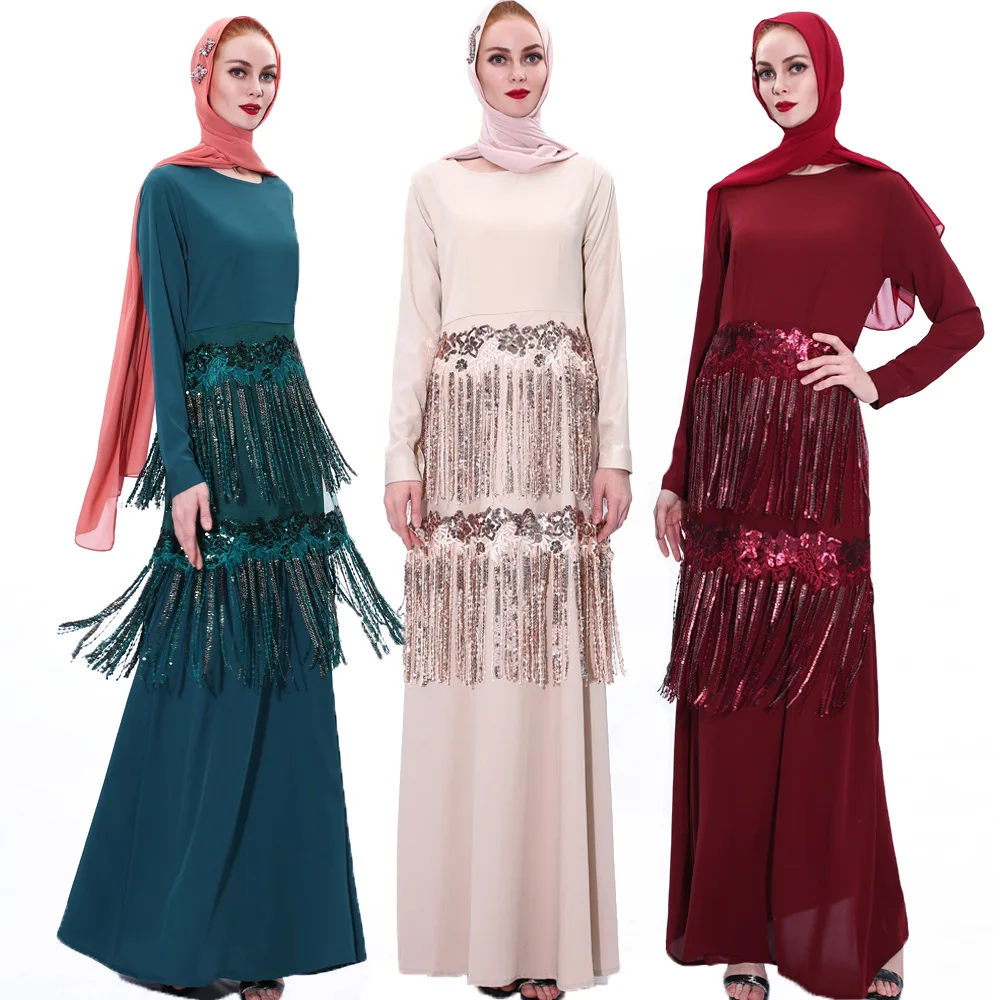 2020 Новый S для женщин мусульманское платье для женщин Gamis мусульманская Мода Femme Djelaba на Ближнем Востоке и блестками платье с кисточками плат...