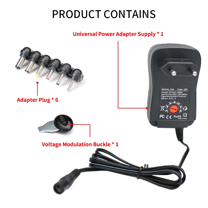 Адаптер переменного и постоянного тока Регулируемый источник питания 12 В от 220 до