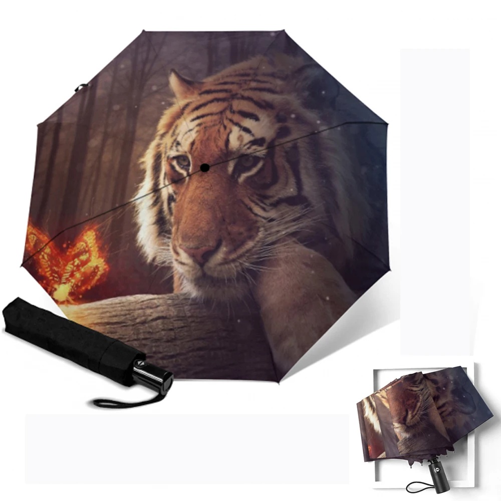Полностью автоматический зонт с принтом Тигра для девушек женщин дам компактный