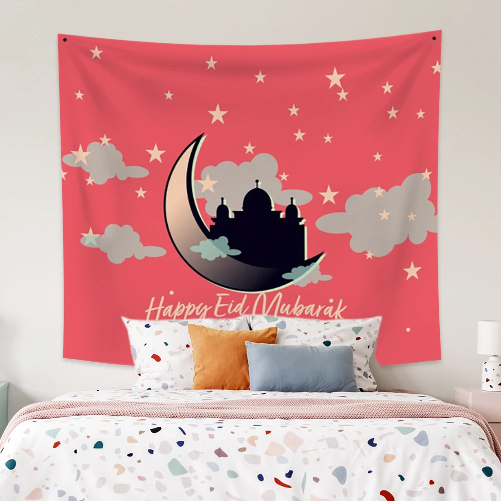 

Laeacco Ramadan Tapestry Background Cloth Wall Tapestry Home Mural Muslim Ramadan Festival Decoration Moon Hanging