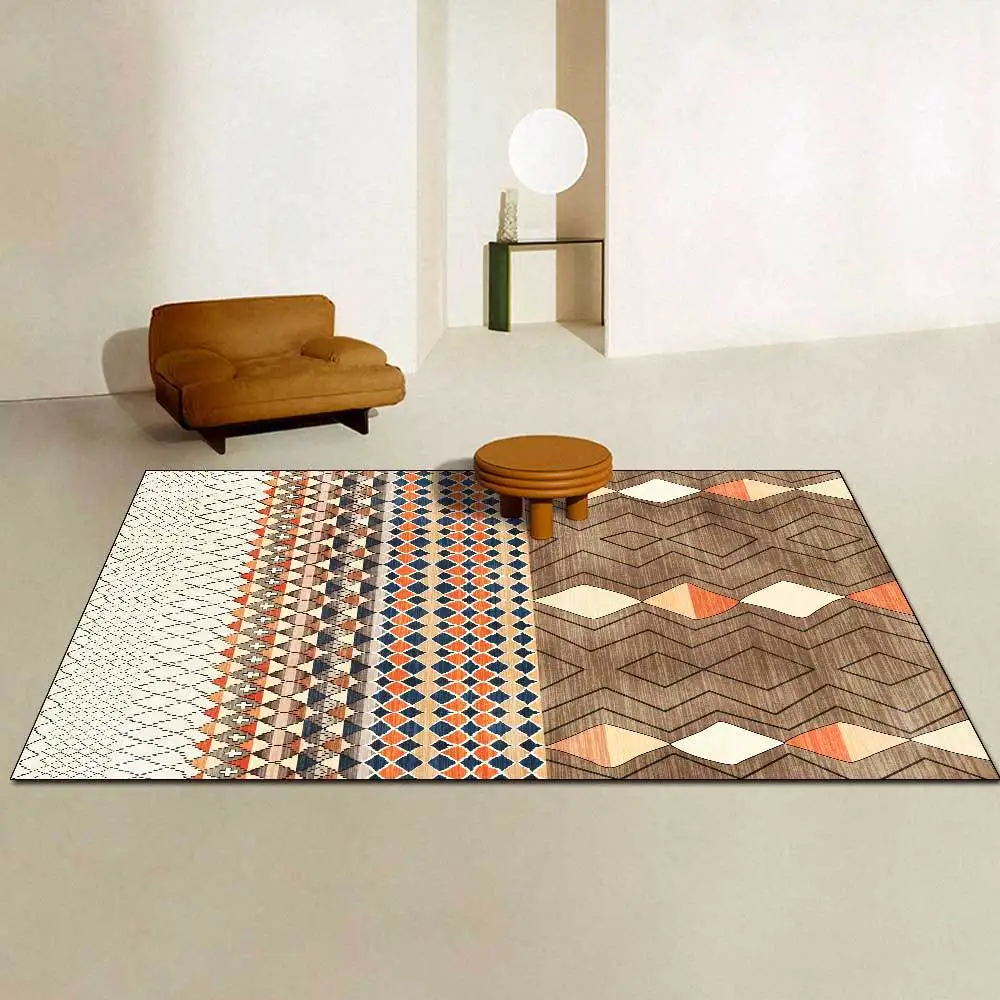 

Модный коричневый и желтый декоративный коврик с прямоугольными полосками и 3d принтом, нескользящий моющийся декоративный ковер, современ...