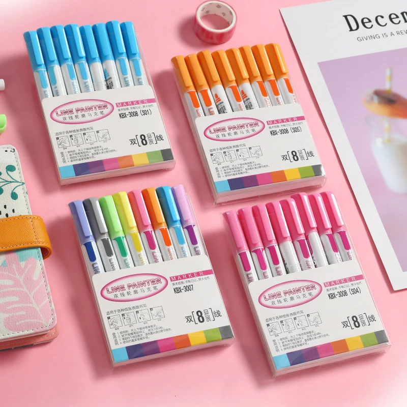 

Double Line Pen Metallic Color Magic Outline Marker Pen Highlighter Marking Pens for Painting Office School EM88
