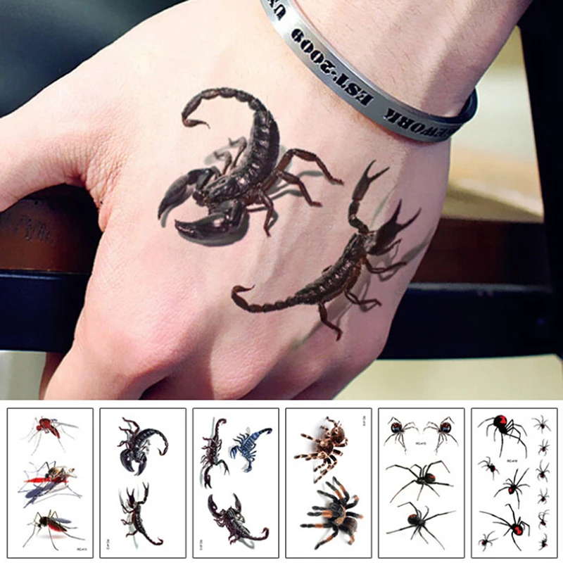 1/5pcs 3D Spider Halloween Tattoo Water Transfer Flash Tatoo Fake Tattoo Waterproof Temporary Tattoo Sticker For Men Women