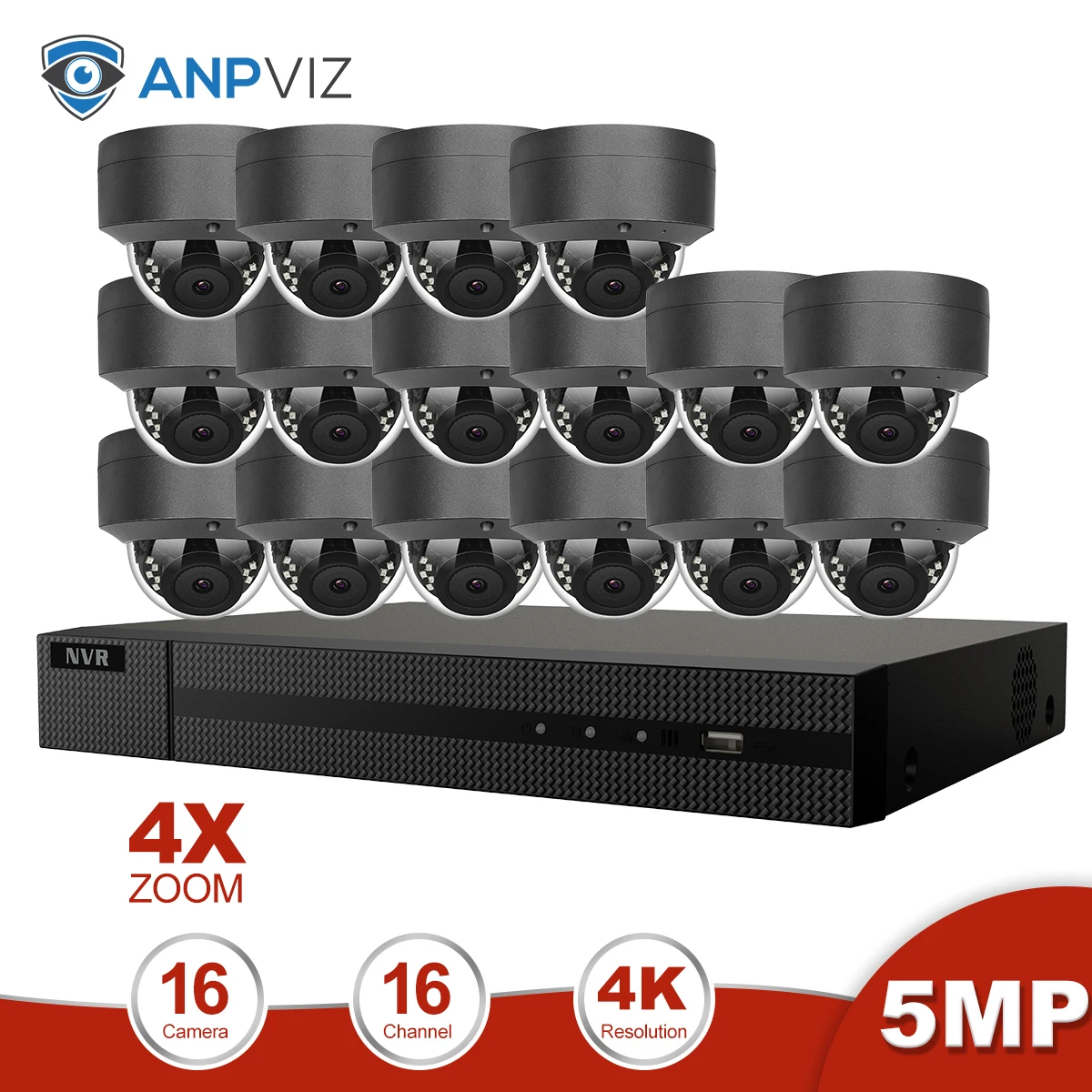Anpviz 16CH 4 к NVR 5MP 4X оптический POE, купольная комплект ip-камеры безопасности на открытом воздухе 8/10/12/16 фото CCTV видео наблюдения NVR Наборы - Цвет: 16 Pics cams kit