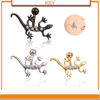 1pc gecko belly ring rhinestones navel stud crystal belly navel jewelry stainless steel belly button ring alloy navel piercing