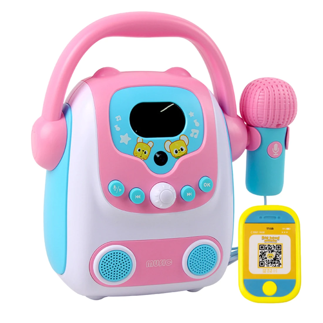 저렴한 마이크 가라오케 블루투스 스피커 장난감 휴대용 가라오케 기계 발달 음악 교육 완구 어린이 선물-핑크 블루