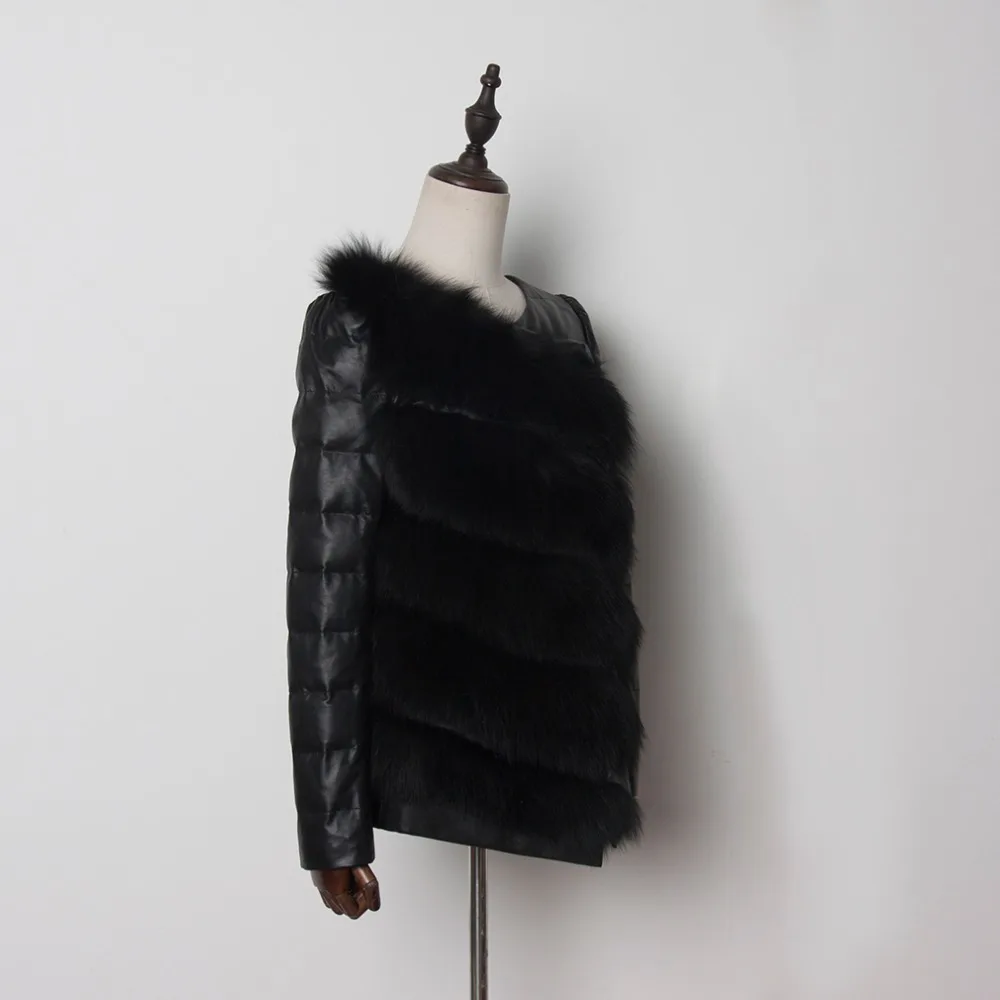 Women's Real Fox Fur Coat with Sheep Leather Sleeves Winter Thick Warm Outerwear FS14130 | Женская одежда