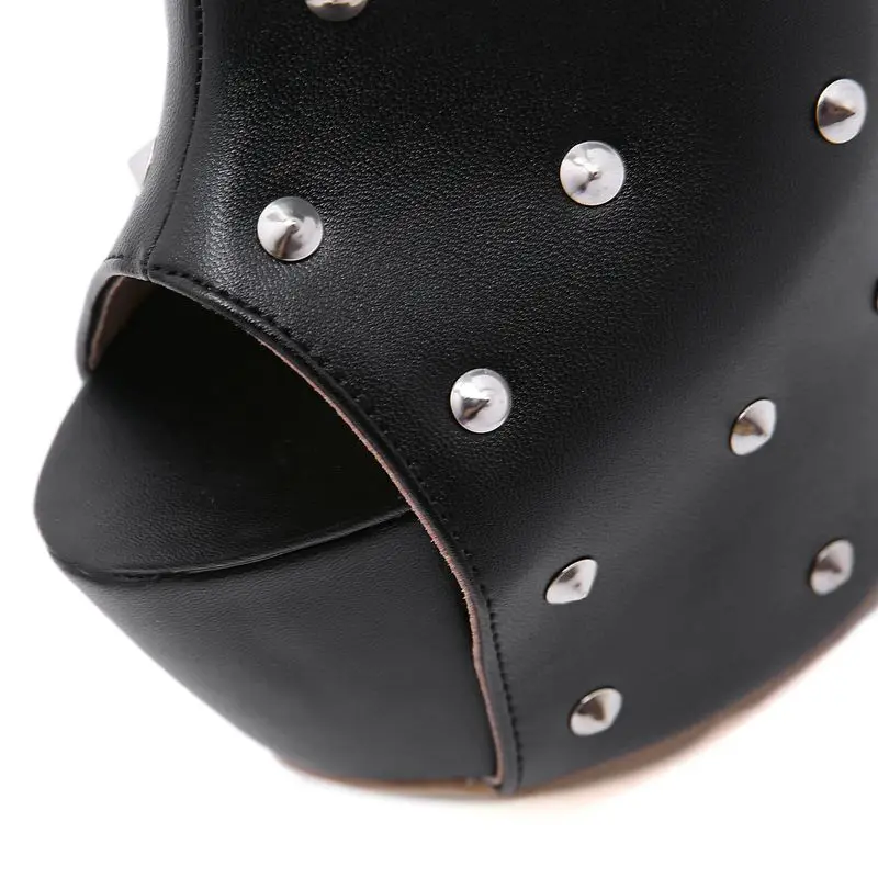 

Punk Rivet Shoes Women Peep Toe High Heel Mules Shoes Female Pumps Platform Sandals Women Pumps Fetishism Footwear Plus Size 42