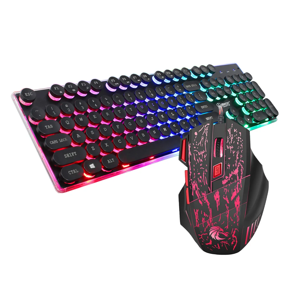 

USB Nylon Wired Stylish Retro Comfortable Backlight Gaming Keyboard and Mouse Combo, 104 Round Keycaps Keyboard 7 Buttons Mouse
