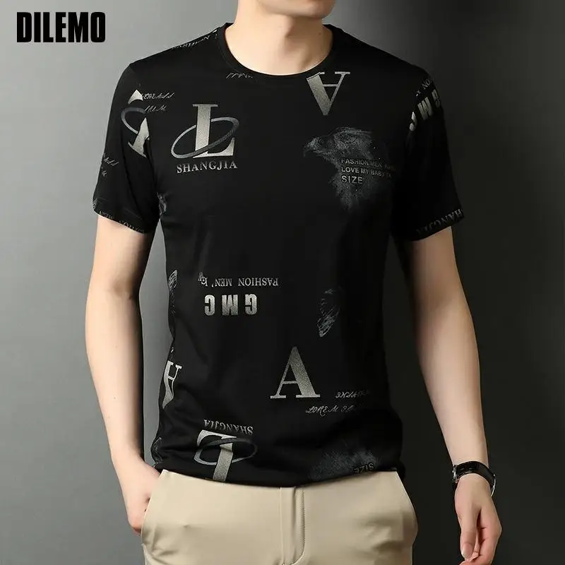 

New Mercerized Cotton Brand Tops Designer Short Sleeve Casual Fashion Pattern t Shirts Men 2022 Summer O Neck Men Clothes