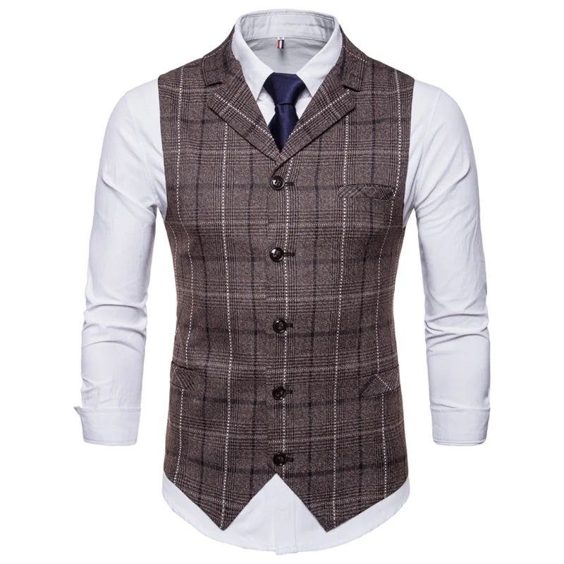 

New Mens Vest Casual Business Men Suit Vests Male Lattice Waistcoat Fashion Mens Sleeveless Suit Vest Smart Casual Top Grey Blue