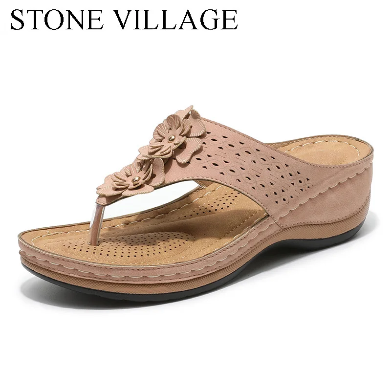 Женские Летние вьетнамки на танкетке с цветочным принтом шлепанцы повседневные