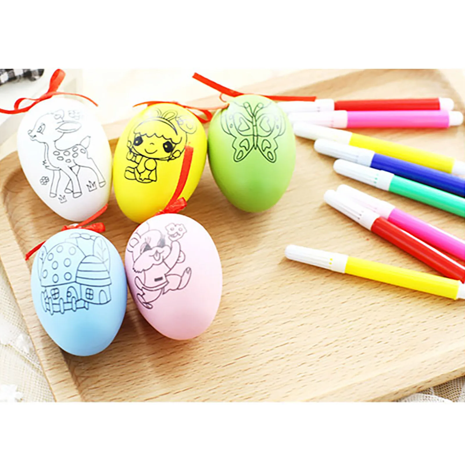 

100pcs DIY Easter Egg & Colorful Pen cartoon painted eggshell toys kids Educational Arts and Crafts for kids Creative Ornament