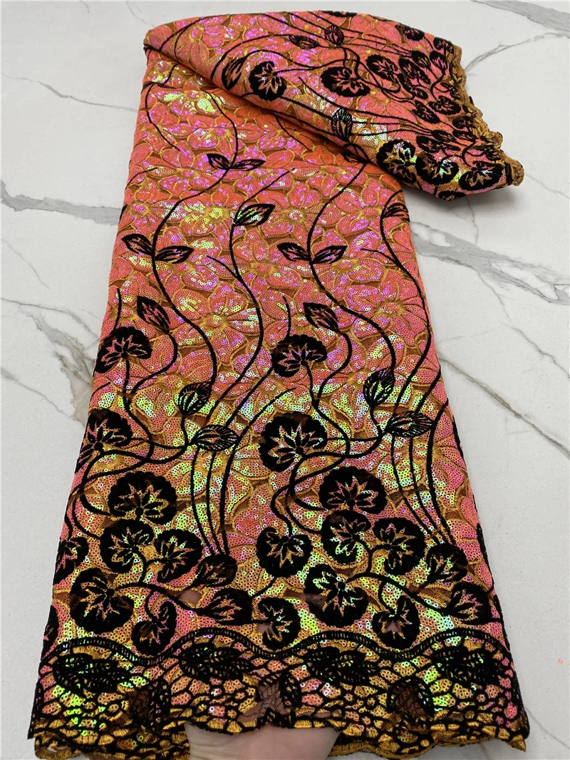 

PGC French Sequence Lace Fabric 2021 High Quality Nigerian Asoebi Style 5 Yards African Lace Fabric Sewing Material YA4674B-7