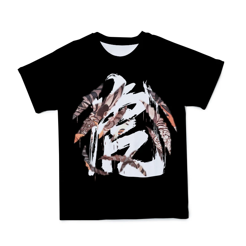 

2021 3D Men's T-shirt Tiger Element Black Red Horror Theme Punk Style Short-Sleeved Hip-Hop T-shirt Can Be Customized Large Size