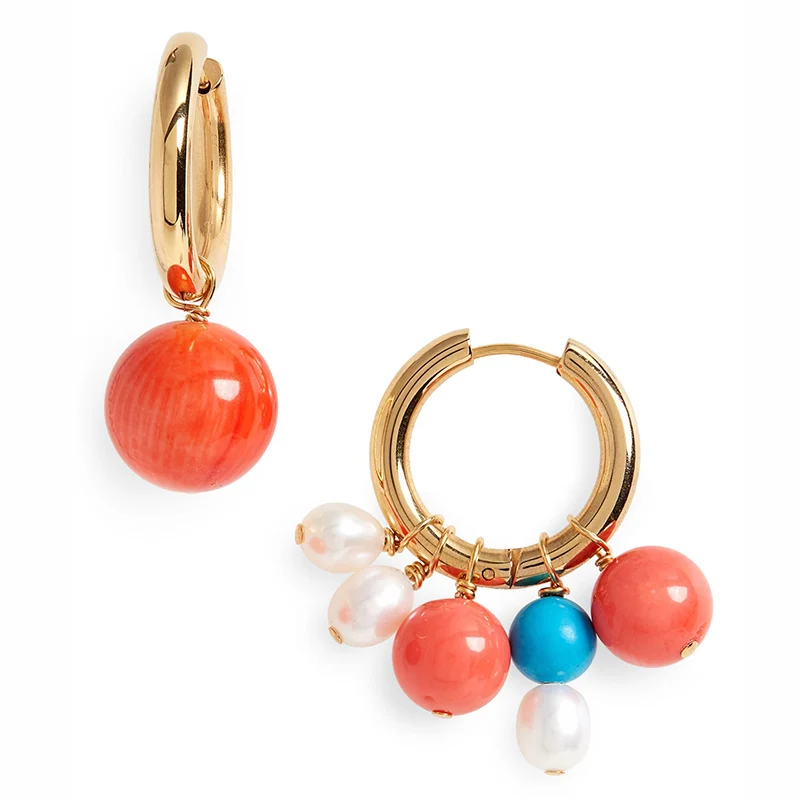 Женские серьги подвески из нержавеющей стали с бусинами и пресноводным