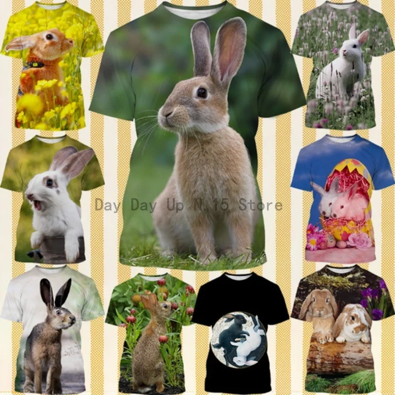 

Fashion Casual Outdoor Personality Animal Rabbit 3D Printing Cute White Rabbit Pattern Men T-shirt Tops Casual Short-sleeved