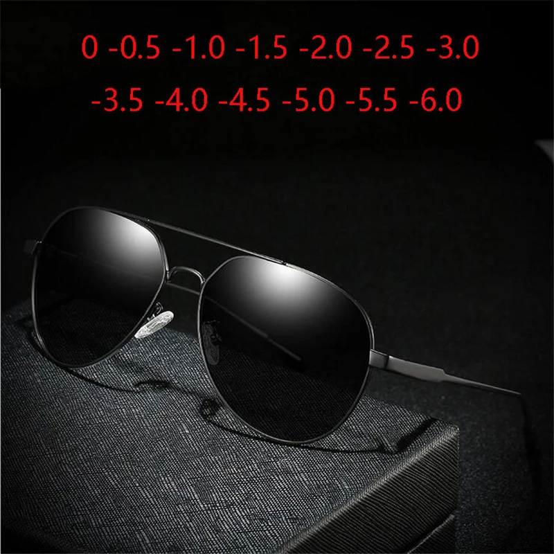 

Outdoor Driver Polarized Sunglasses Myopia Black Gray Lens Men Oval Metal Frame Diopter Glasses 0 -0.5 -1.0 -1.5 To -6.0