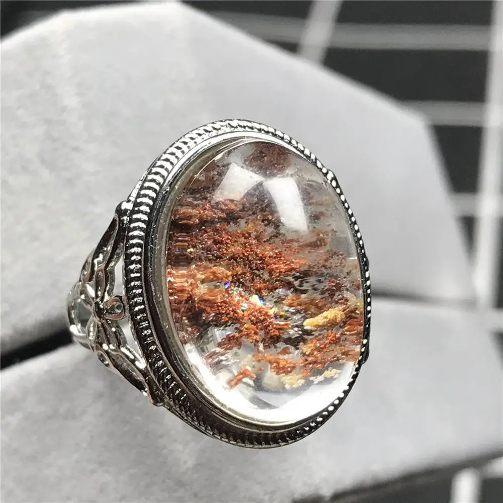 Genuine Natural Colorful Phantom Quartz Crystal Ring For Woman Man Love Oval 20x14mm Beads Fashion Jewelry Adjustable AAAAA | Украшения и