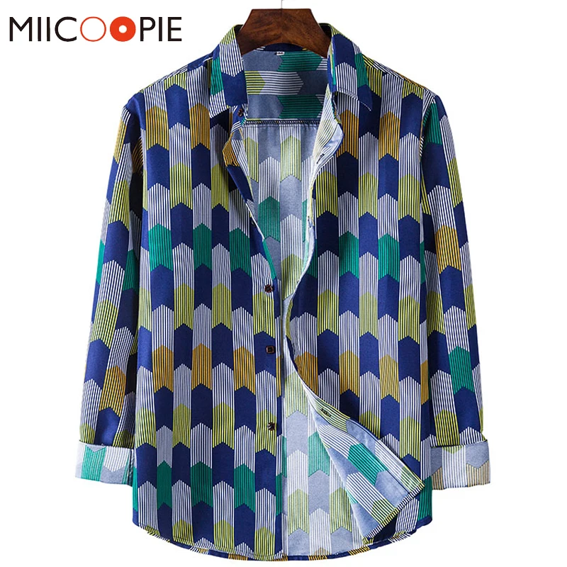 

Camisas Masculinas Plus Size Casual Long Sleeved Male Blouse Hawaiian Shirt Tops Party Prom Multi-color Striped Lapel Chemise