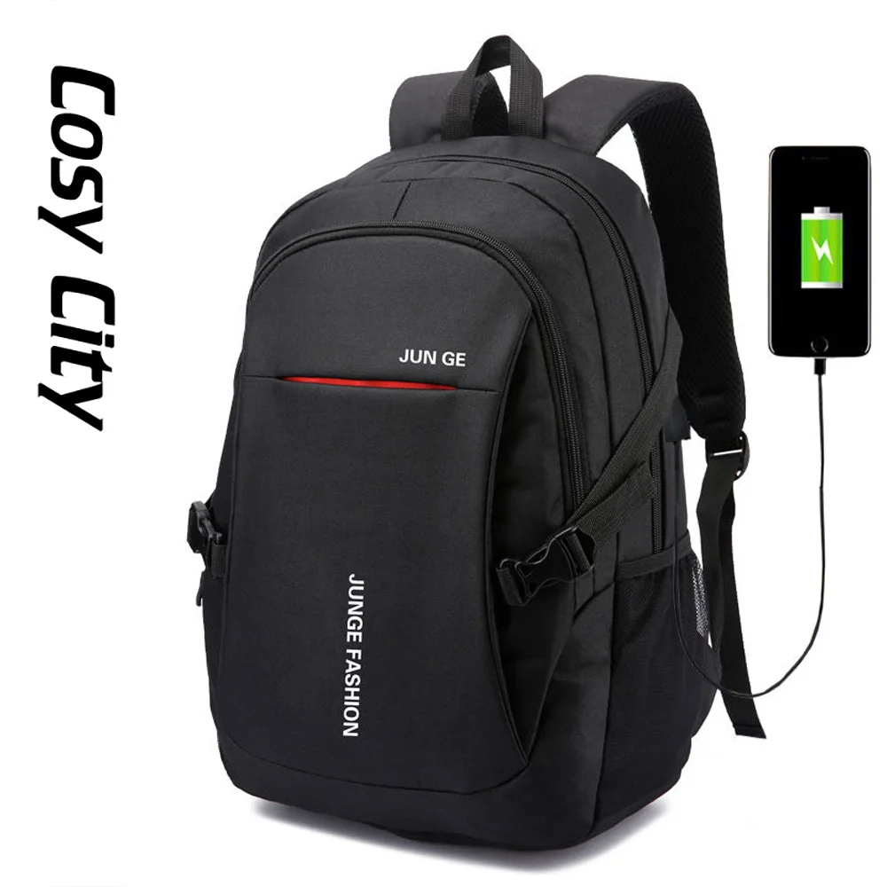 

Fashion Oxfords Men Black Backpack With Charging Male Shoulder Back School Laptop Bag Travel Bagpack Notebook Bookbag
