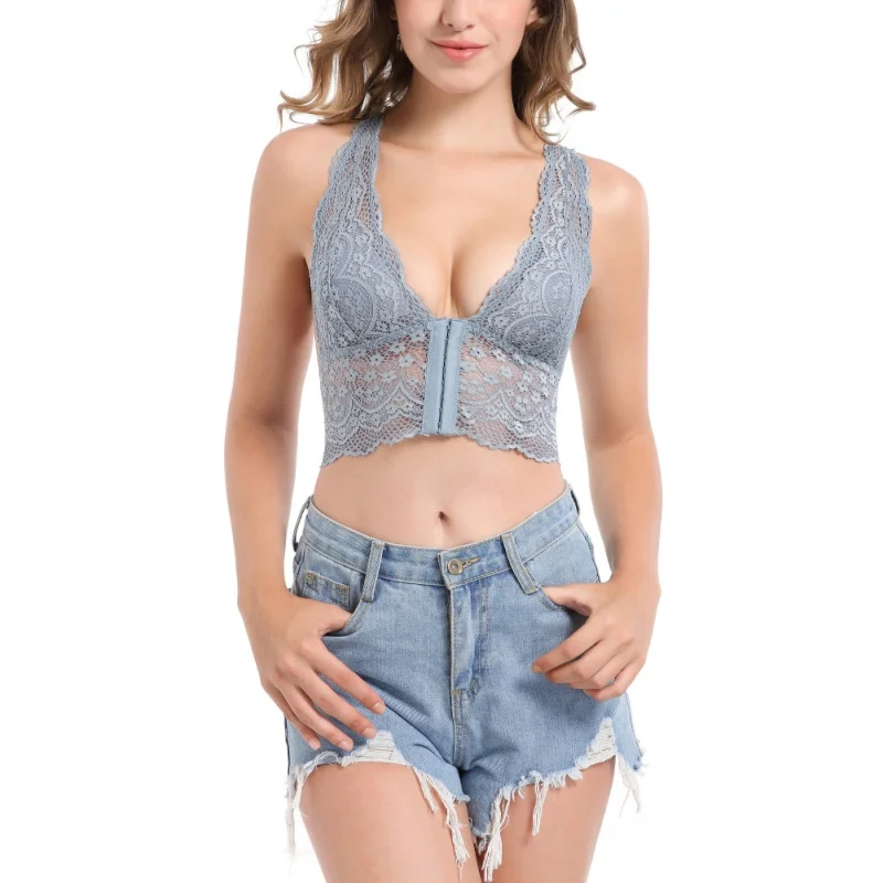 Кружевной бюстгальтер с застежкой спереди Женский Регулируемый спортивный