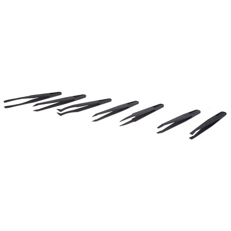 

7 x Tweezers Set Antistatic Hard Plastic Repair Tool Black