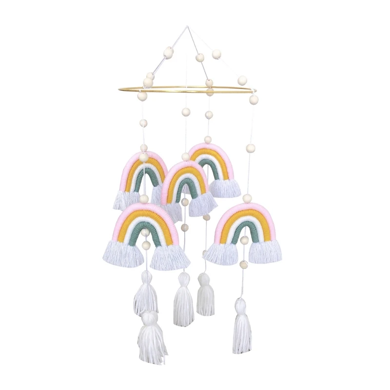 

Rainbow Hanging Weaving Ornament Nordic Baby Room Wall Decor Rattle Mobile Toys H055