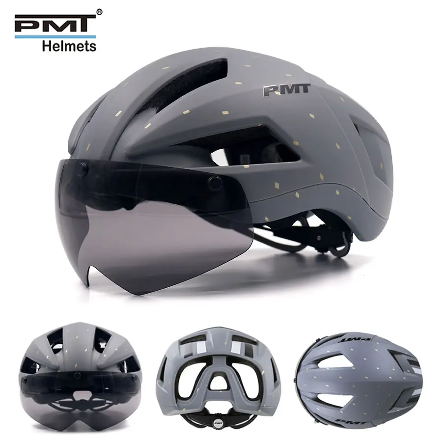 PMT Bicycle Helmet Ultralight specialize Road Cycling Helmet With Magnetic Goggles Lens Intergrally-molded  MTB Road Bike helmet