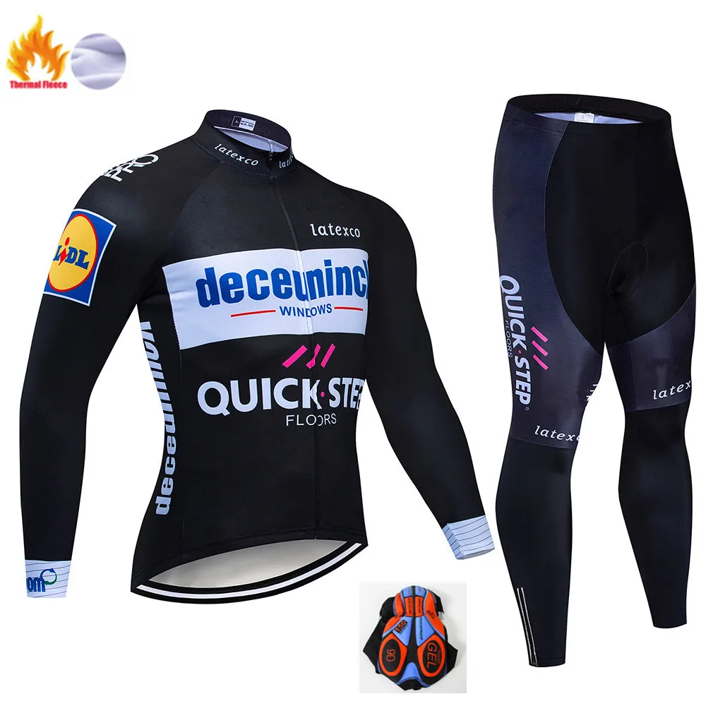 Winter Cycling Suit Pro Team QUICK STEP Велоспорт Джерси 9D нагрудник набор Бельгийская велосипедная одежда мужская зимняя теплая флисовая велосипедная Одежда для велоспорта - Цвет: Winter Cycling Suit
