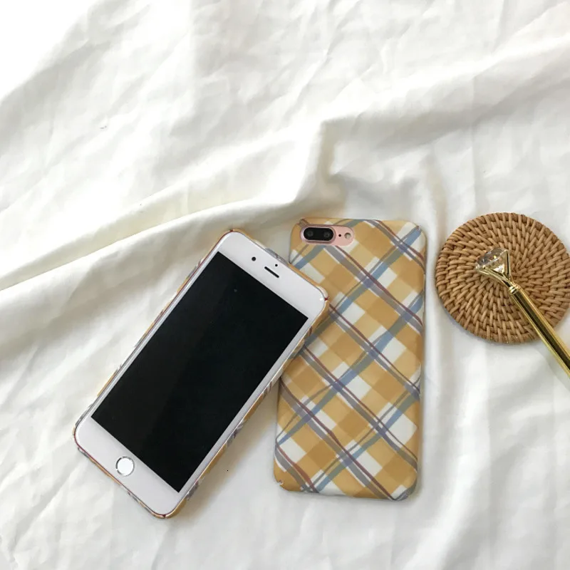 Одежда в Корейском стиле для девочек простые решетки чехол телефона iPhone11 X XS XR XSMax