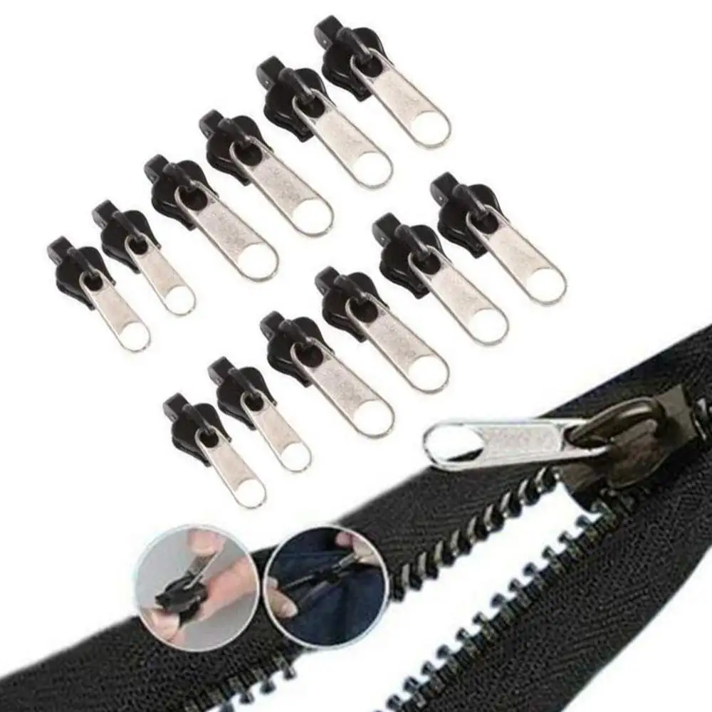 

12PCS Zipper Repair Kit Sewing Jacket Zipper Slider Install Plier Metal Lock Zipper Pull Replacement Head Garment Accessories