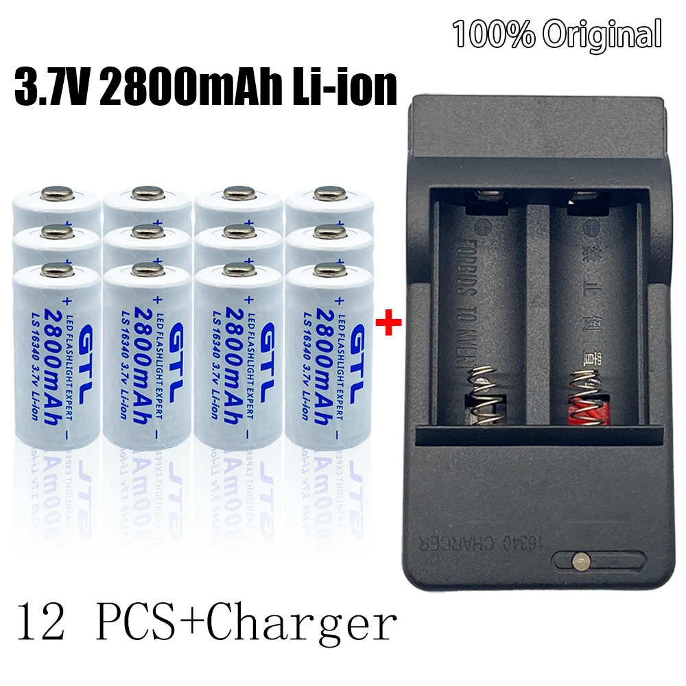 

CR123A RCR 123 ICR 16340 Battery 2800mAh 3.7V Li-ion Rechargeable Battery for Security Camera L70+Charger