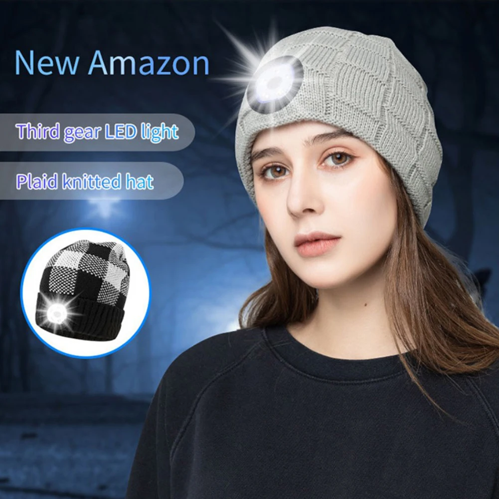 

LED Light Hat USB Rechargeable Headlamp Beanie for Men Women 3 Modes LED Lighted Cap Knitted Winter Warm Outdoor Christams Gift