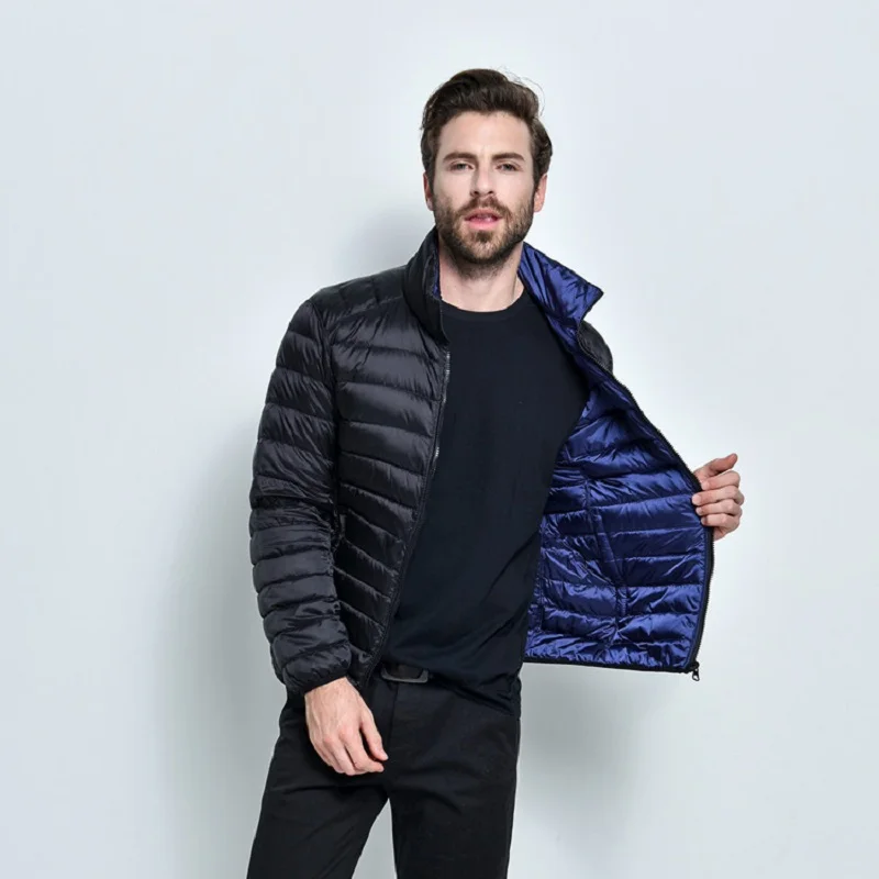 Осенняя куртка на белом утином пуху Мужская мода двухсторонний стенд для одежды