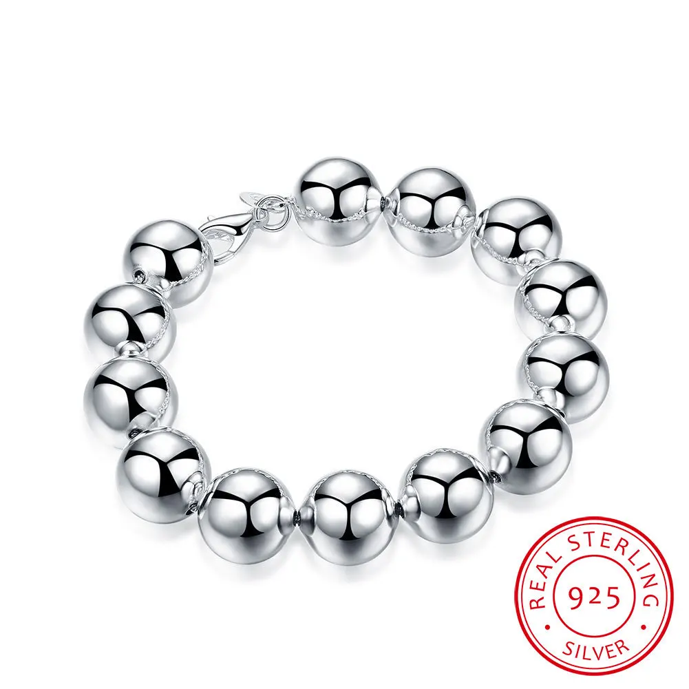 

Женский изящный браслет с бусинами Будды, из стерлингового серебра 925 пробы, 14 мм, с подвеской в виде счастливых бусин, браслеты-цепочки