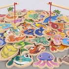Деревянная Магнитная игра Fshing, мультяшная Морская жизнь, познание, рыба, удочка, игрушки для детей, раннее развивающее интерактивное устройство для родителей и детей