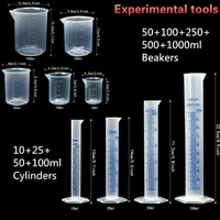 lab plasticware set4 clear plastic graduated cylinders with 5 beakers 1 brush