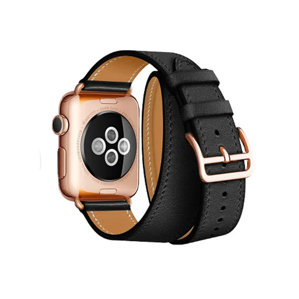 Black Ремешок с пряжкой из розового золота для Apple Watch, ремешок 38 мм, 42 мм, 44 мм, 42 мм, браслет из натуральной кожи, серия 4, 3, 2, 1 - Цвет ремешка: Black
