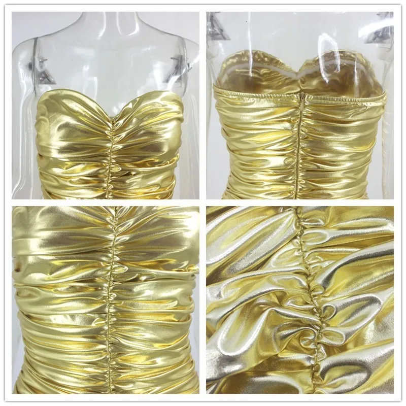 Fuedage пикантное Золотое Платье из искусственной кожи женское облегающее платье с