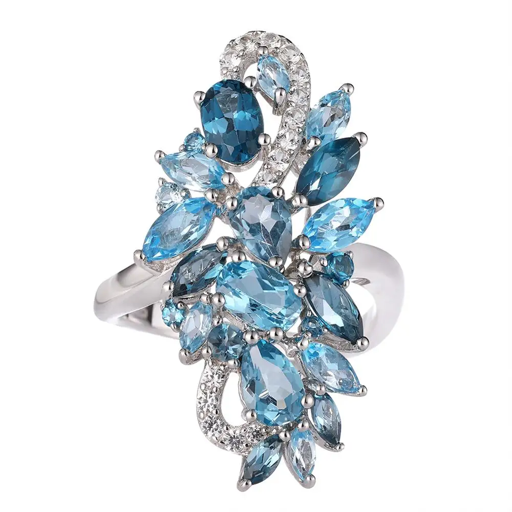 

GZ ZONGFA Fashion Classic Style Natural Blue Topaz Gem Handmade Engagement Gifts 925 Silver Rings Jewelry Women