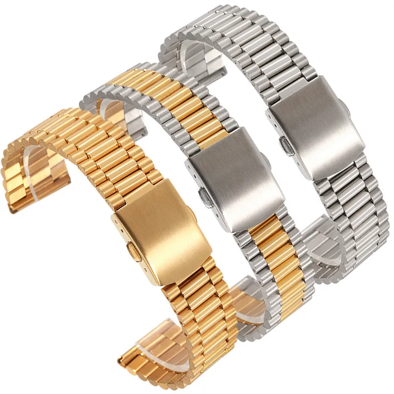Luxury 12/14/16/18/20mm Solid Link Stainless Steel Watch Band 24mm Folding Clasp Safety Watches Strap Bracelet Replacement