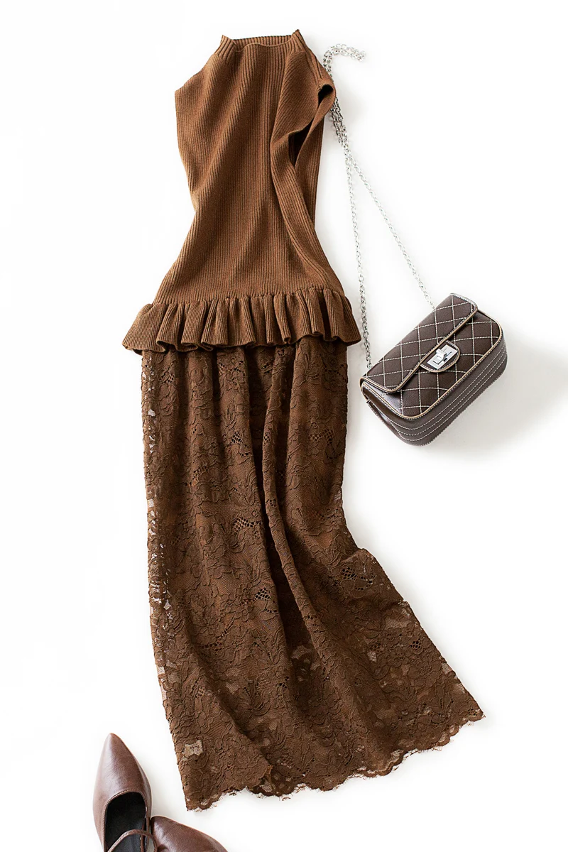 

French niche look thin and feminine fake two-piece dress early spring scheming skirt