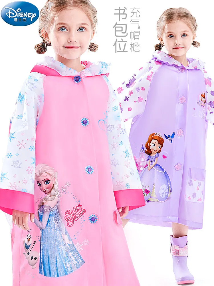 

Pink Girls Raincoat School bag Disney Frozen Anna Elsa Kids Girls Poncho Boys Rainwear Rainsuit raincoat gifts outdoor walk