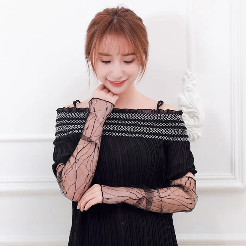 

Korean Style Women Summer Fishnet Dual Function Silk Anti-UV Sun-proof Gloves Lace Mesh Sleeves Arm Cover Sunscreen Sleeves