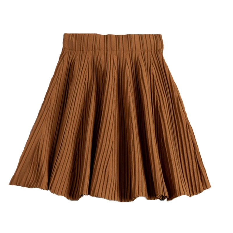 

2020 Skirt Real A-line Polyester Lanon Solid Saia Midi Spring New High Waist A Word Female Knit Short Retro Woman Mini