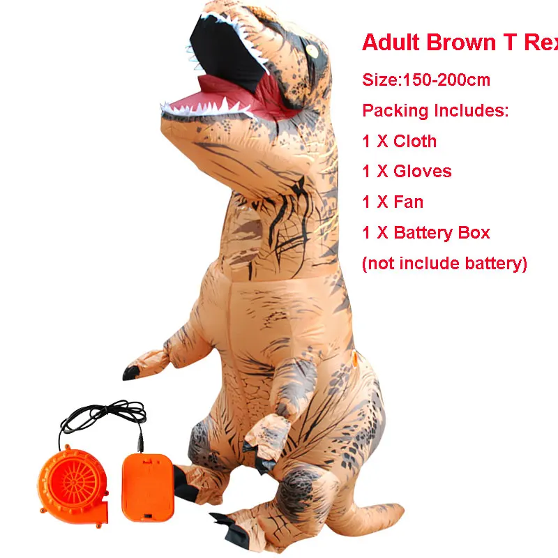 brown Надувной костюм динозавра T REX для Хэллоуина; карнавальные рождественские костюмы для женщин и мужчин; маскарадный костюм; нарядное платье - Цвет: brown