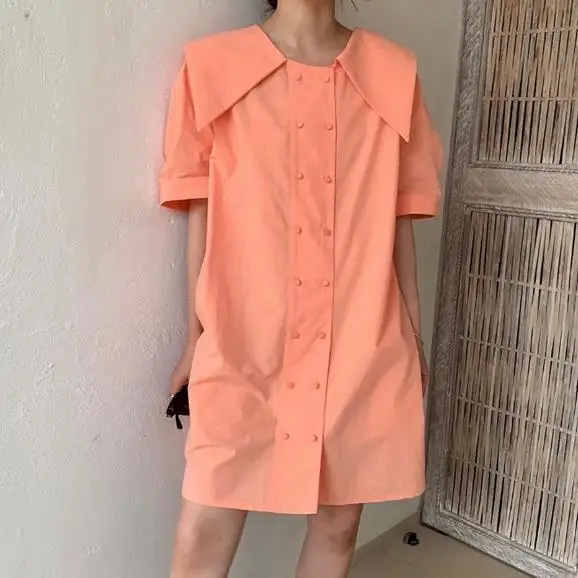 Милые 2019 новые Harajuku свежие Короткие рукава женские милые летние двубортные