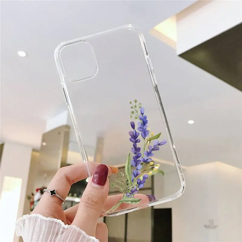 

Simple Lavender Purple Flowers Phone Case Transparent for iPhone 11 12 mini pro XS MAX 8 7 6 6S Plus X 5S SE 2020 XR